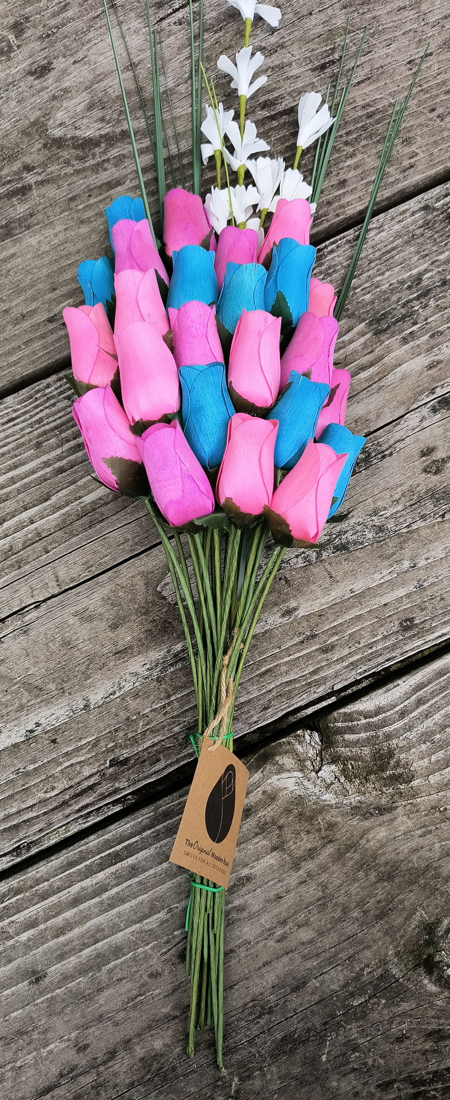 3 Color Spring Wooden Rose Flower Bouquet - The Original Wooden Rose