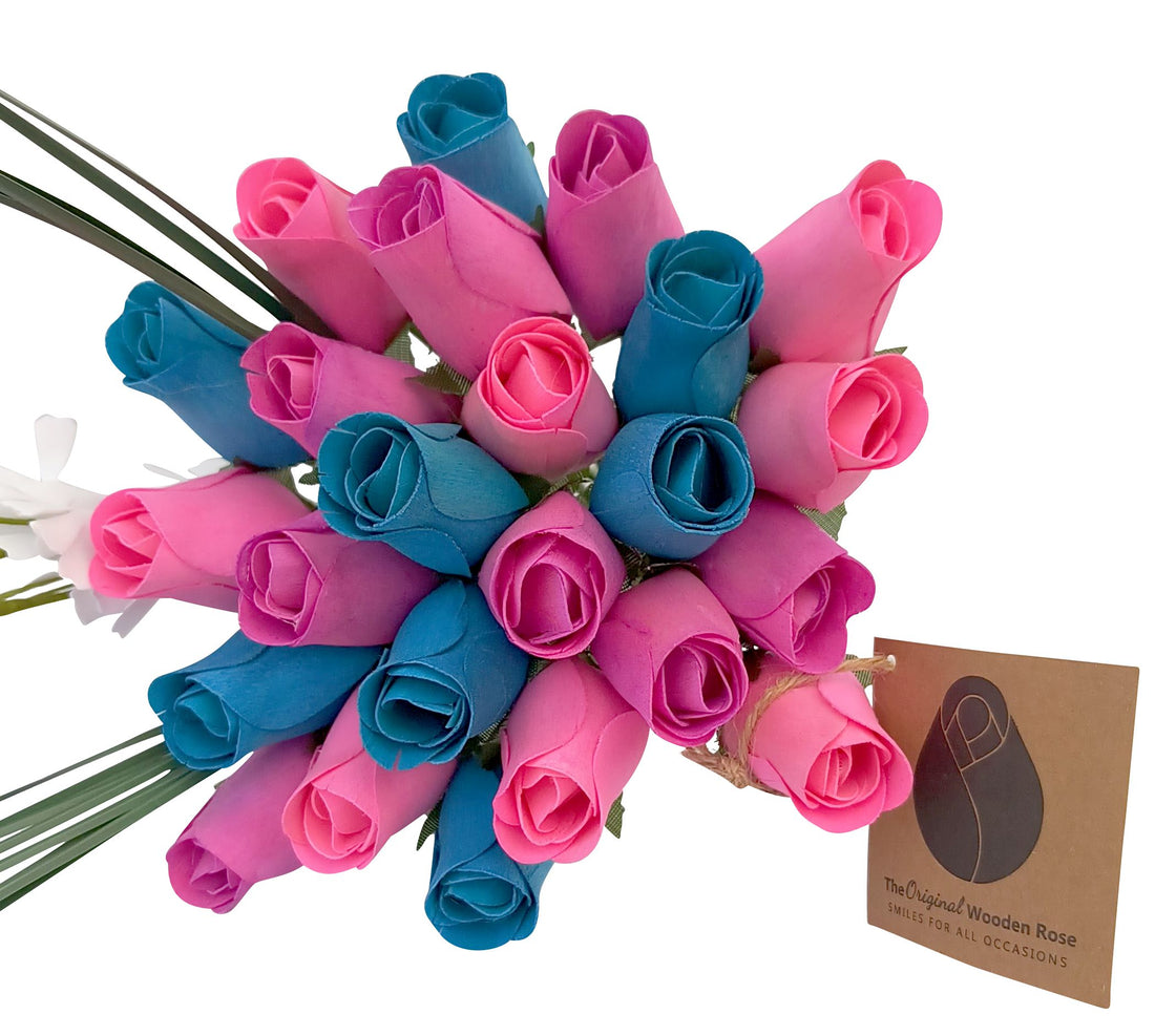 3 Color Spring Wooden Rose Flower Bouquet - The Original Wooden Rose