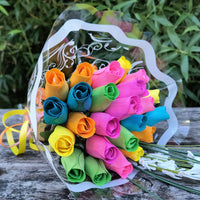 6 Color Spring Wooden Rose Flower Bouquet - The Original Wooden Rose