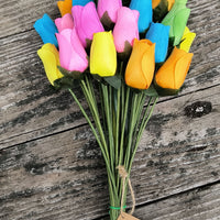 6 Color Spring Wooden Rose Flower Bouquet - The Original Wooden Rose