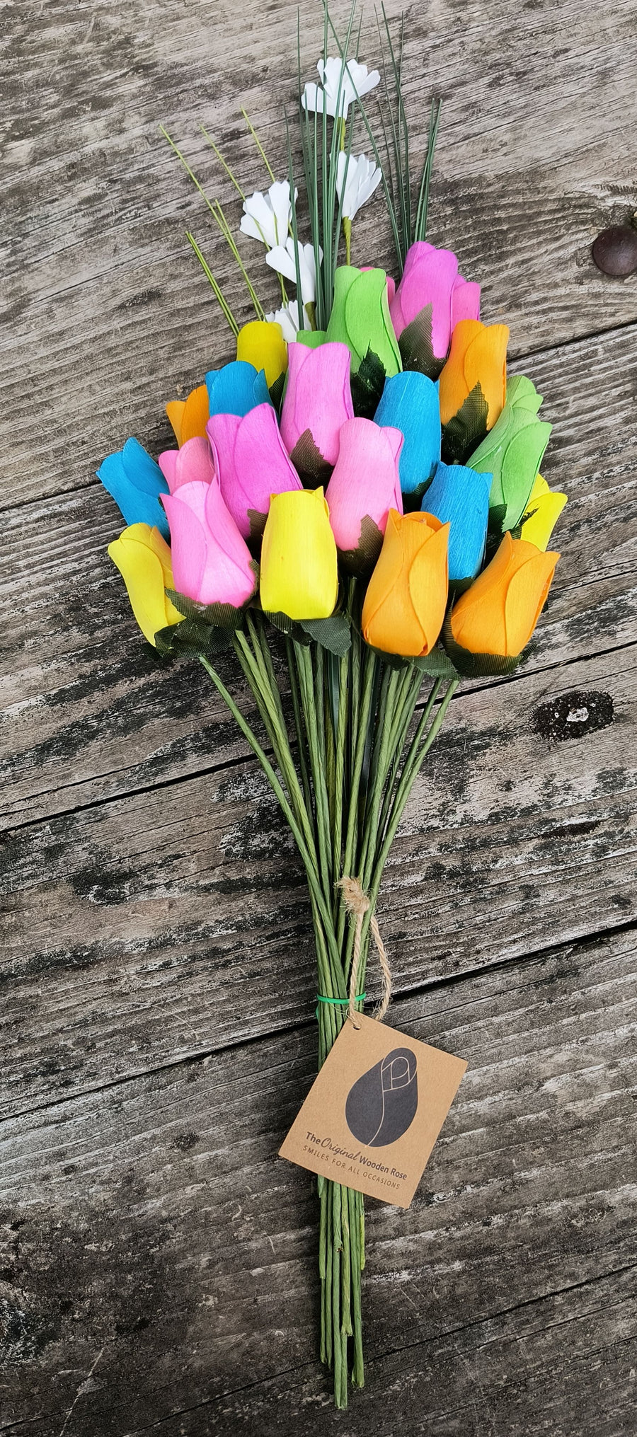 6 Color Spring Wooden Rose Flower Bouquet - The Original Wooden Rose