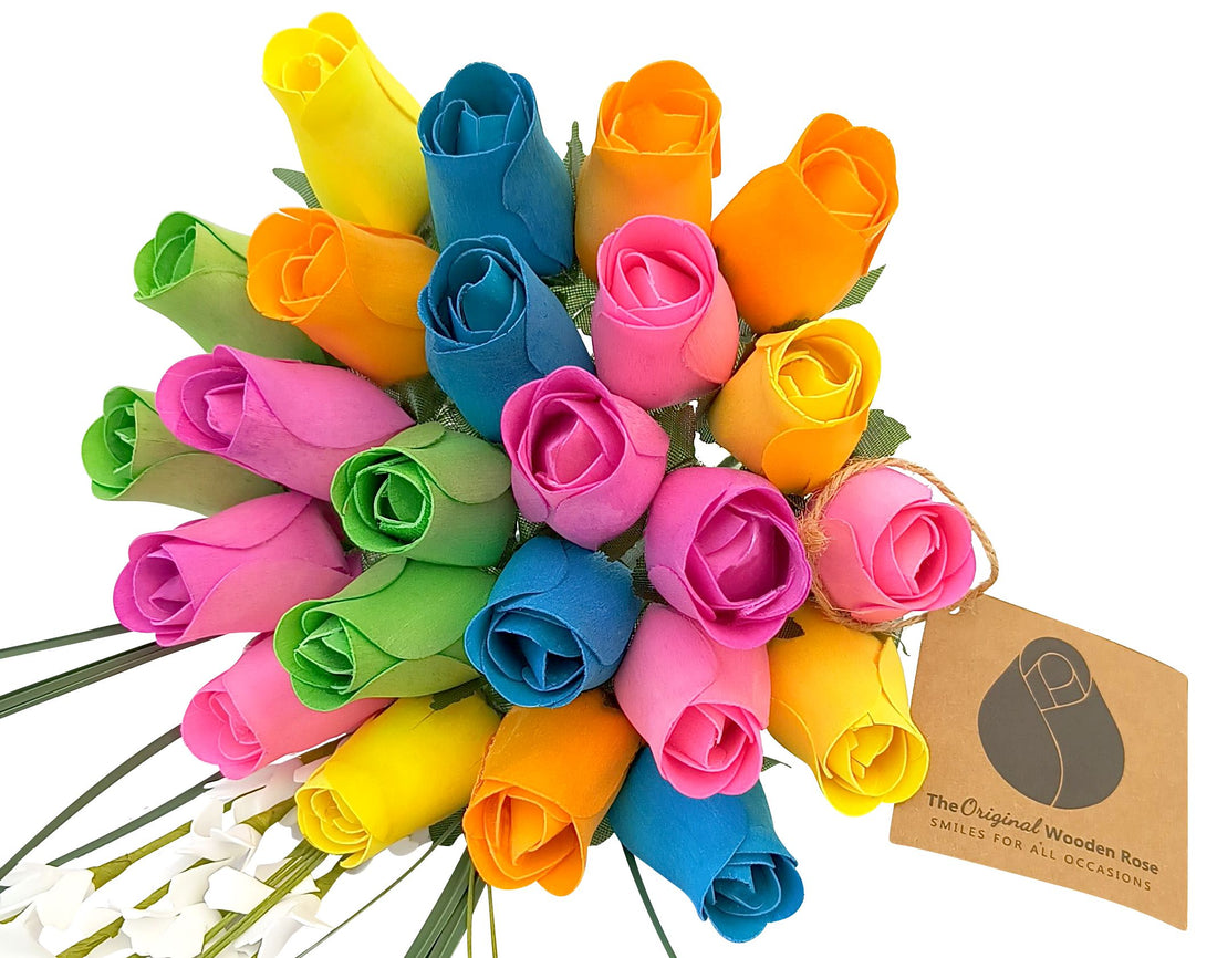 6 Color Spring Wooden Rose Flower Bouquet - The Original Wooden Rose