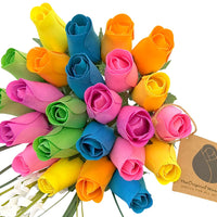 6 Color Spring Wooden Rose Flower Bouquet - The Original Wooden Rose