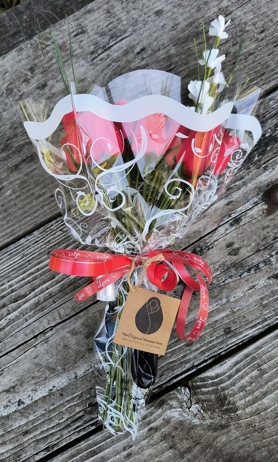 All Red Wooden Rose Flower Bouquet - The Original Wooden Rose