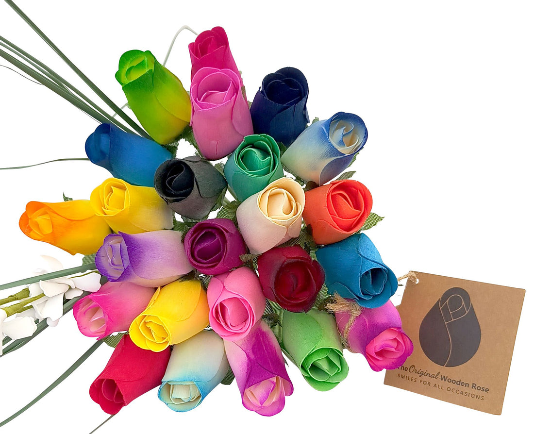 Vibrant Assorted Colors Wooden Rose Flower Bouquet - The Original Wooden Rose