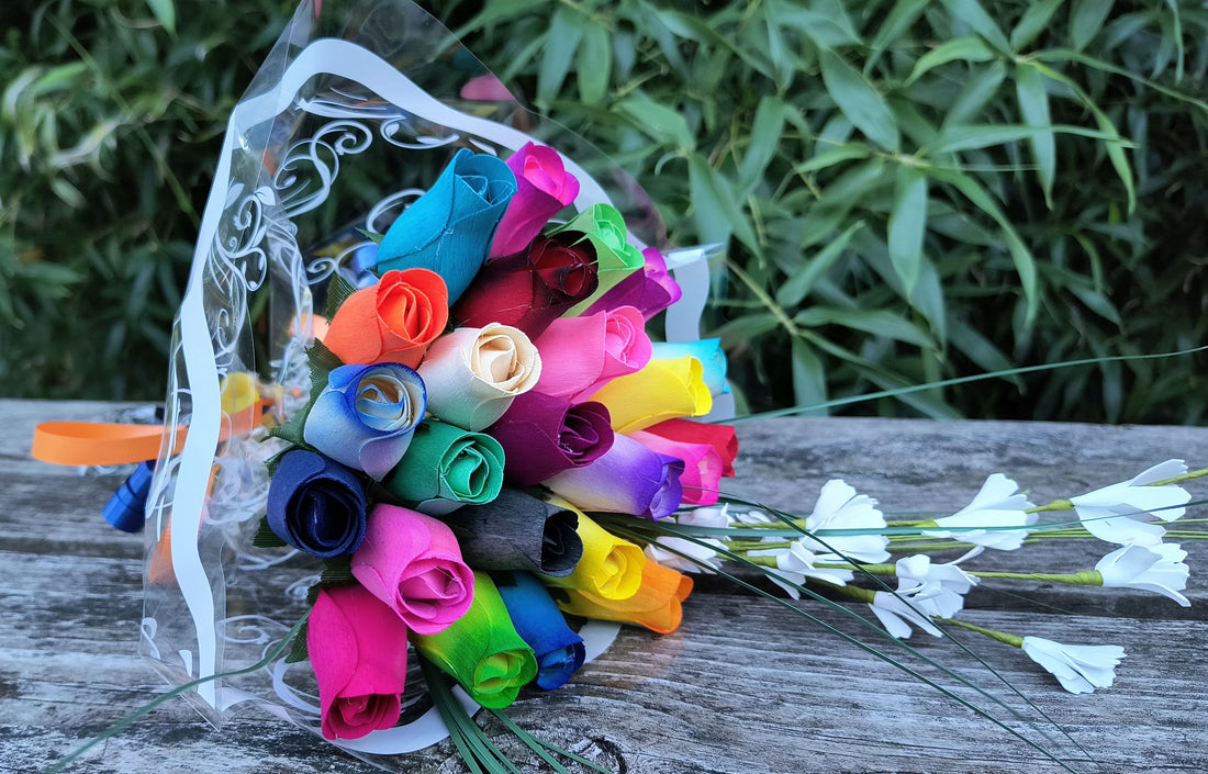 Vibrant Assorted Colors Wooden Rose Flower Bouquet - The Original Wooden Rose