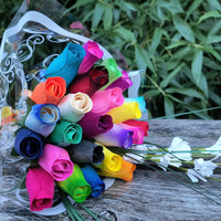 Vibrant Assorted Colors Wooden Rose Flower Bouquet - The Original Wooden Rose