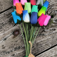 Vibrant Assorted Colors Wooden Rose Flower Bouquet - The Original Wooden Rose