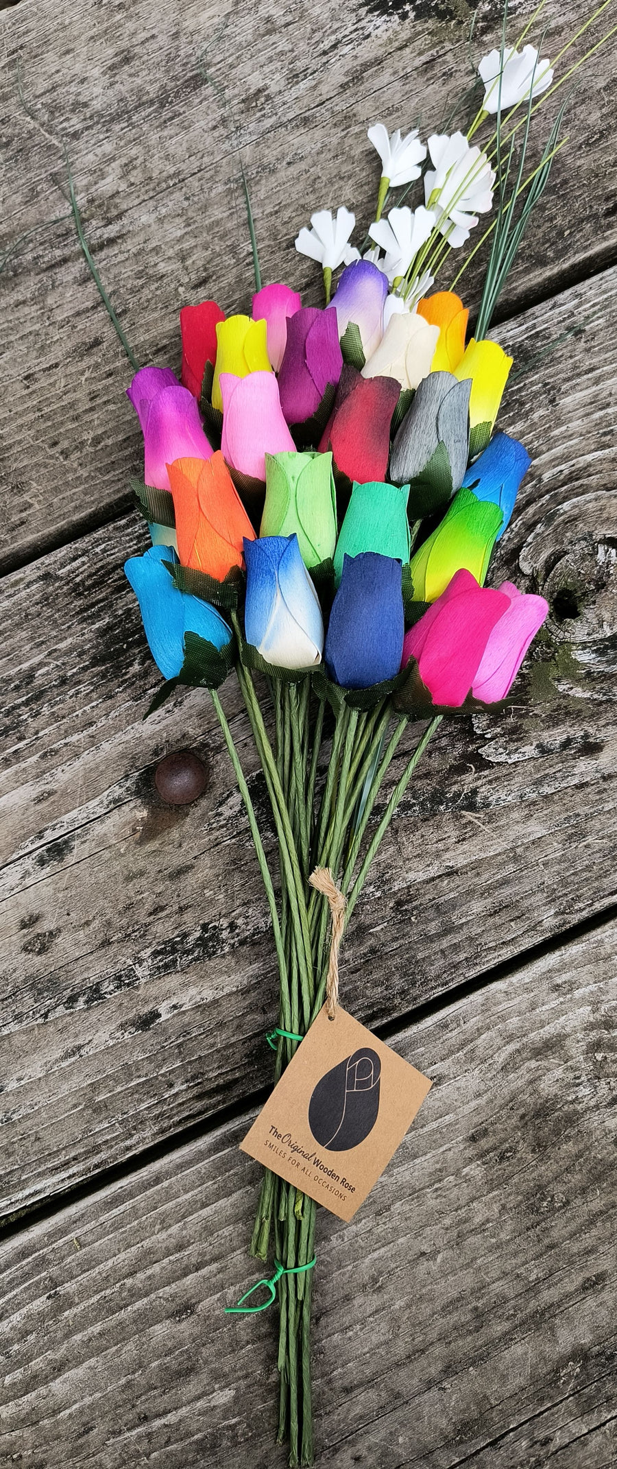 Vibrant Assorted Colors Wooden Rose Flower Bouquet - The Original Wooden Rose