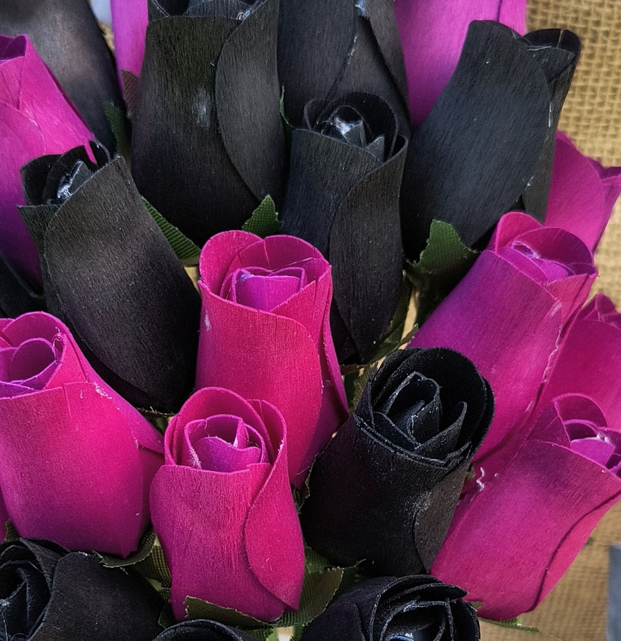 Halloween Black and Violet Wooden Rose Flower Bouquet - The Original Wooden Rose