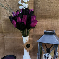 Halloween Black and Violet Wooden Rose Flower Bouquet - The Original Wooden Rose