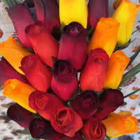 Dark Fall Harvest Colors. Yellows, Oranges, Reds Wooden Rose Flower Bouquet - The Original Wooden Rose