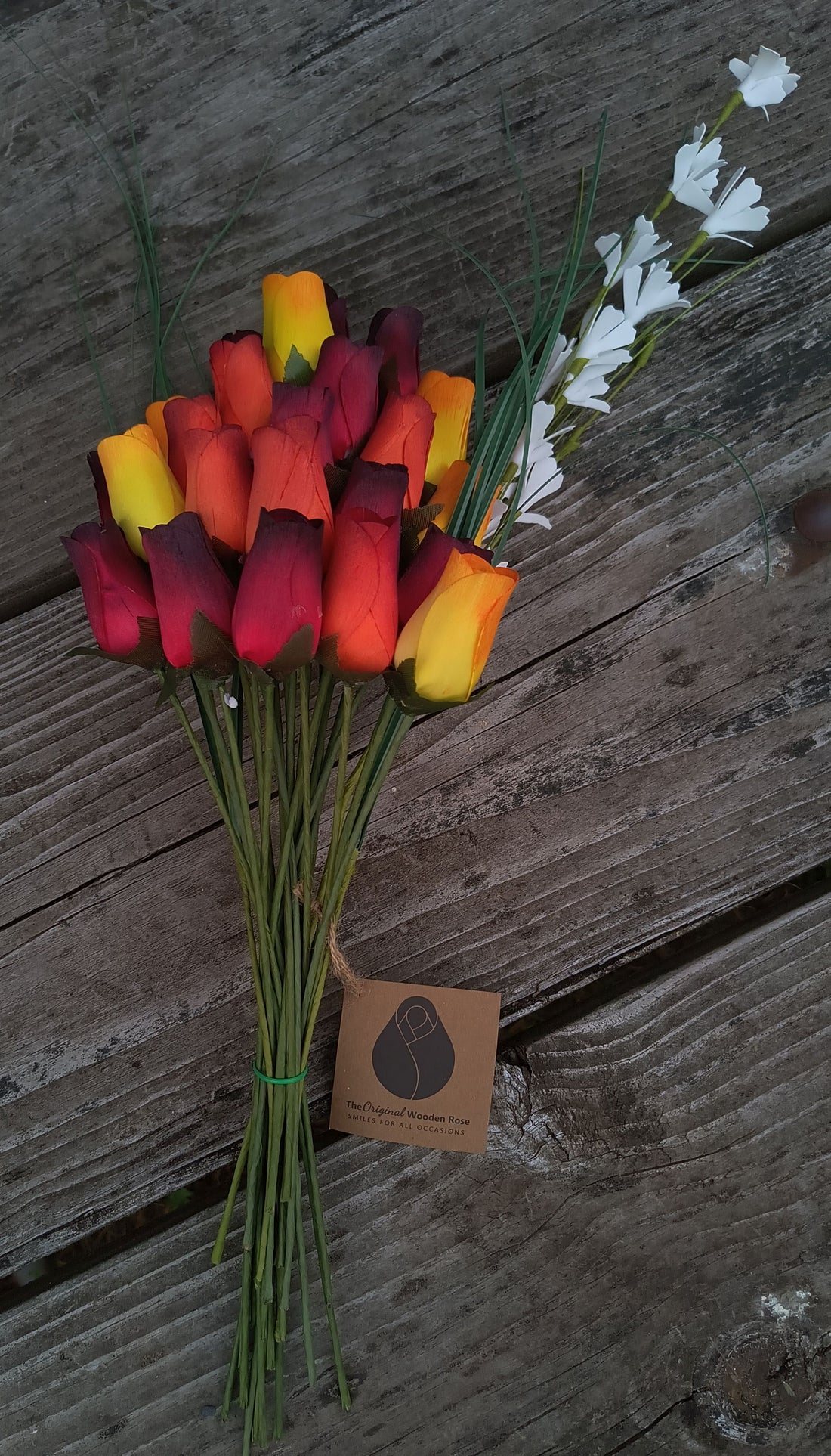 Dark Fall Harvest Colors. Yellows, Oranges, Reds Wooden Rose Flower Bouquet - The Original Wooden Rose