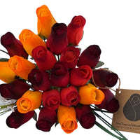 Dark Fall Harvest Colors. Yellows, Oranges, Reds Wooden Rose Flower Bouquet - The Original Wooden Rose