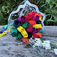 Autism Aware Rainbow of Wooden Roses Flower Bouquet - The Original Wooden Rose