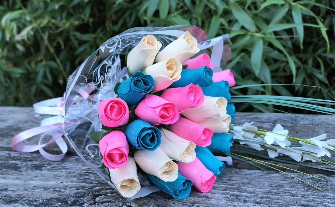 Gender Reveal Wooden Rose Flower Bouquet - The Original Wooden Rose