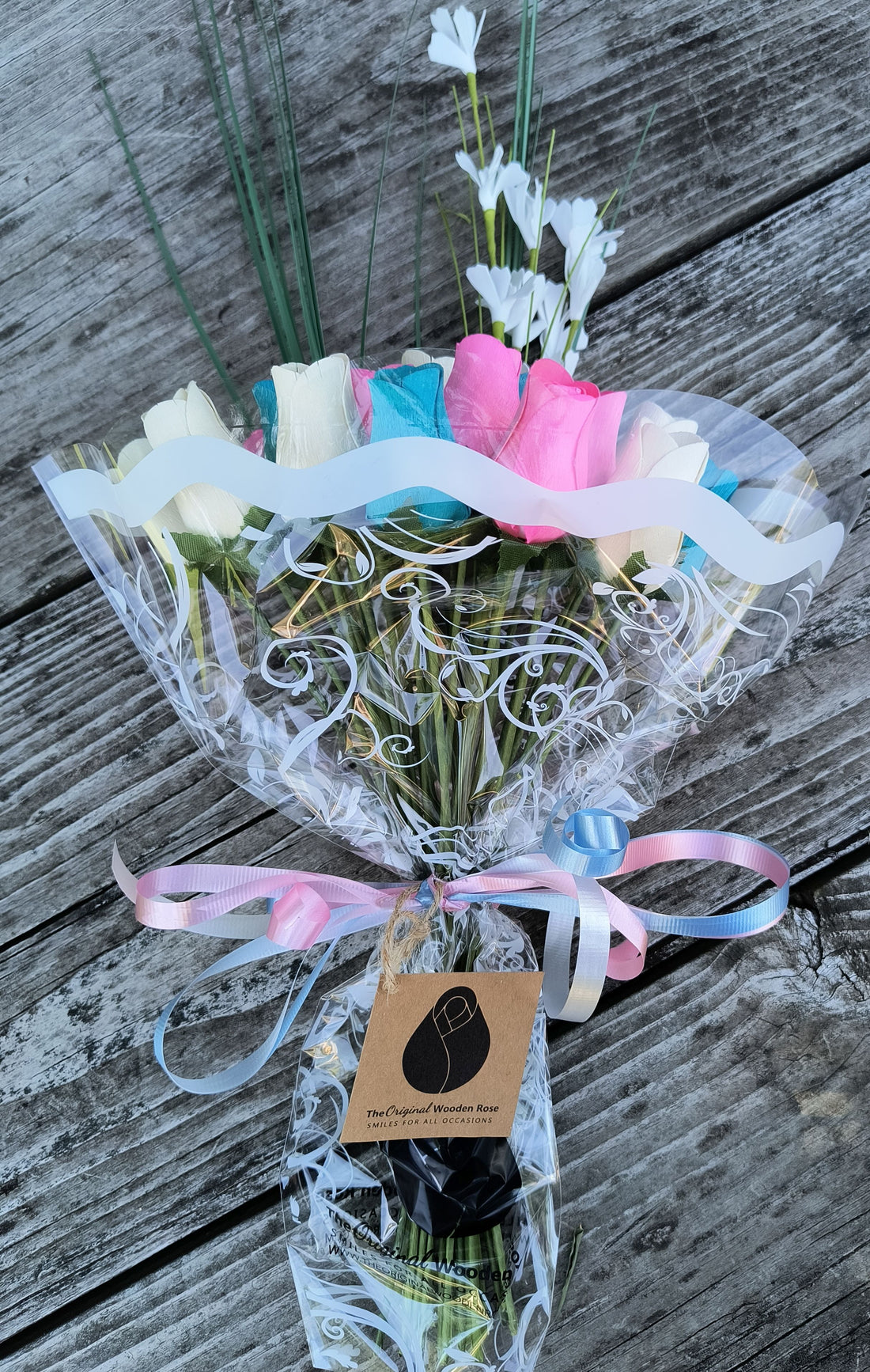 Gender Reveal Wooden Rose Flower Bouquet - The Original Wooden Rose