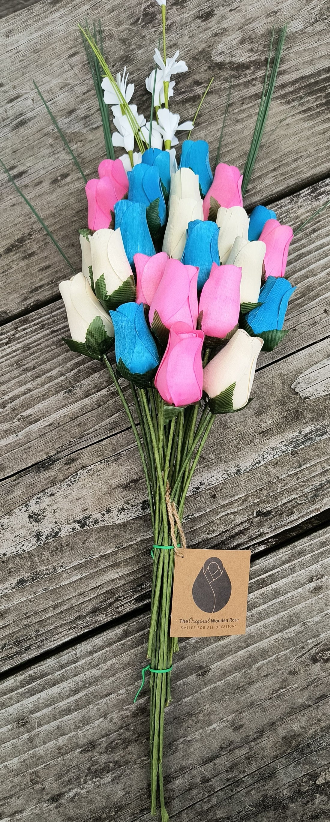 Gender Reveal Wooden Rose Flower Bouquet - The Original Wooden Rose