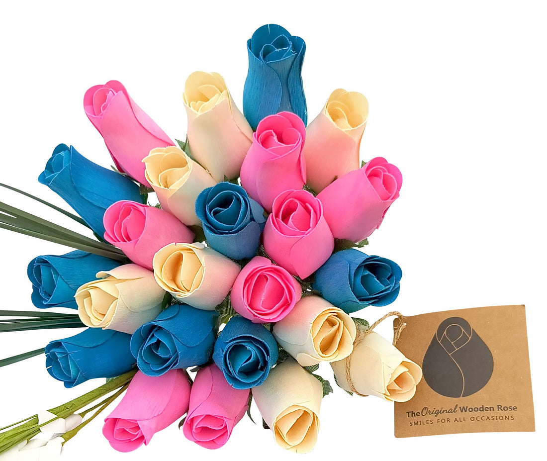 Gender Reveal Wooden Rose Flower Bouquet - The Original Wooden Rose