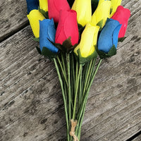 Happy Birthday Red, Blue, and Yellow Wooden Rose Flower Bouquet - The Original Wooden Rose