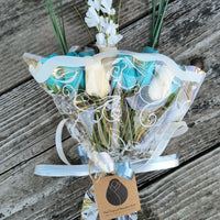 It's A Boy Light Blue and White Wooden Rose Flower Bouquet - The Original Wooden Rose