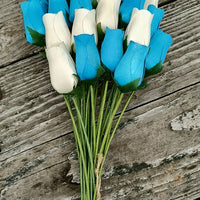 It's A Boy Light Blue and White Wooden Rose Flower Bouquet - The Original Wooden Rose