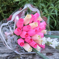 It's A Girl Light Pink, and White Wooden Rose Flower Bouquet - The Original Wooden Rose