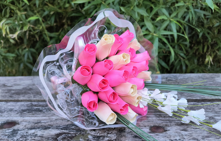 It's A Girl Light Pink, and White Wooden Rose Flower Bouquet - The Original Wooden Rose