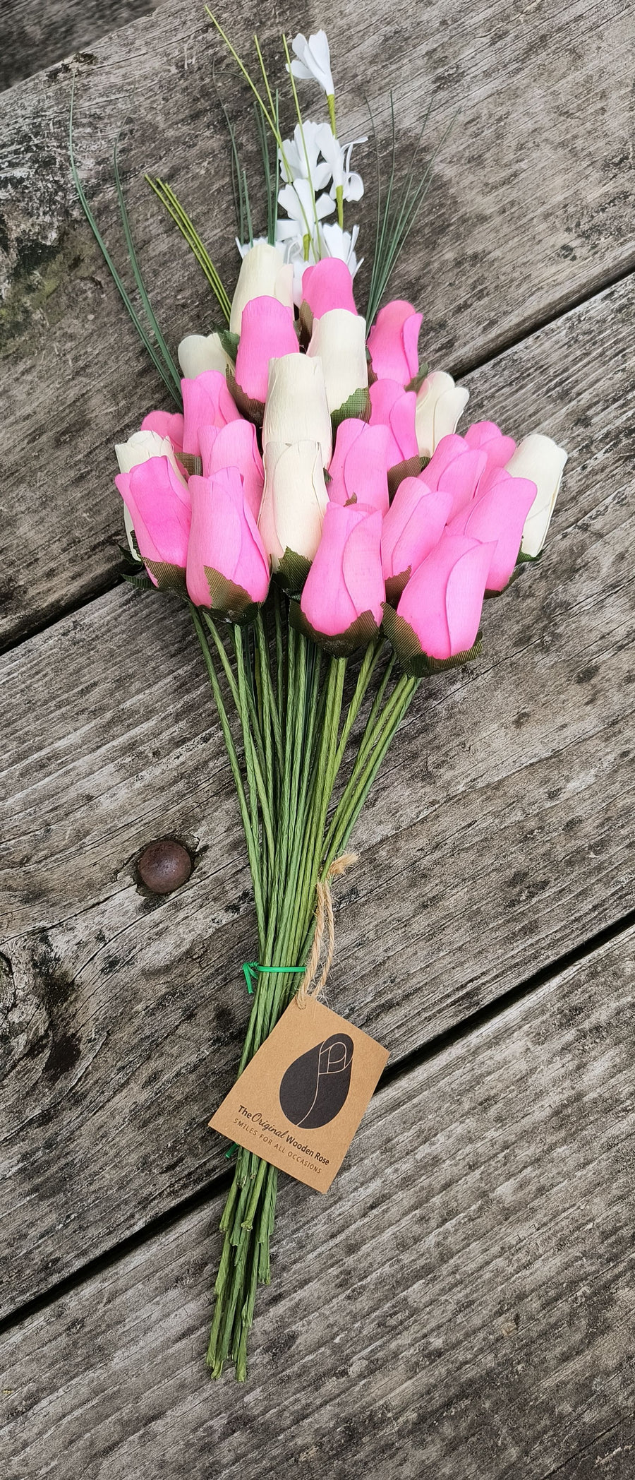 It's A Girl Light Pink, and White Wooden Rose Flower Bouquet - The Original Wooden Rose