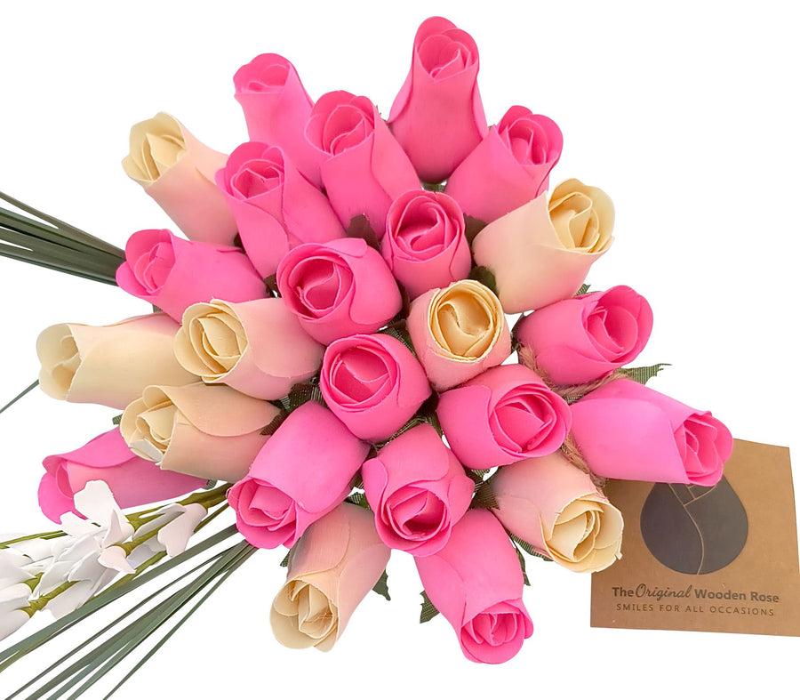 It's A Girl Light Pink, and White Wooden Rose Flower Bouquet - The Original Wooden Rose