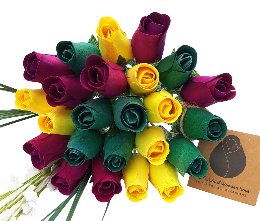 Mardi Gras Wooden Rose Flower Bouquet - The Original Wooden Rose