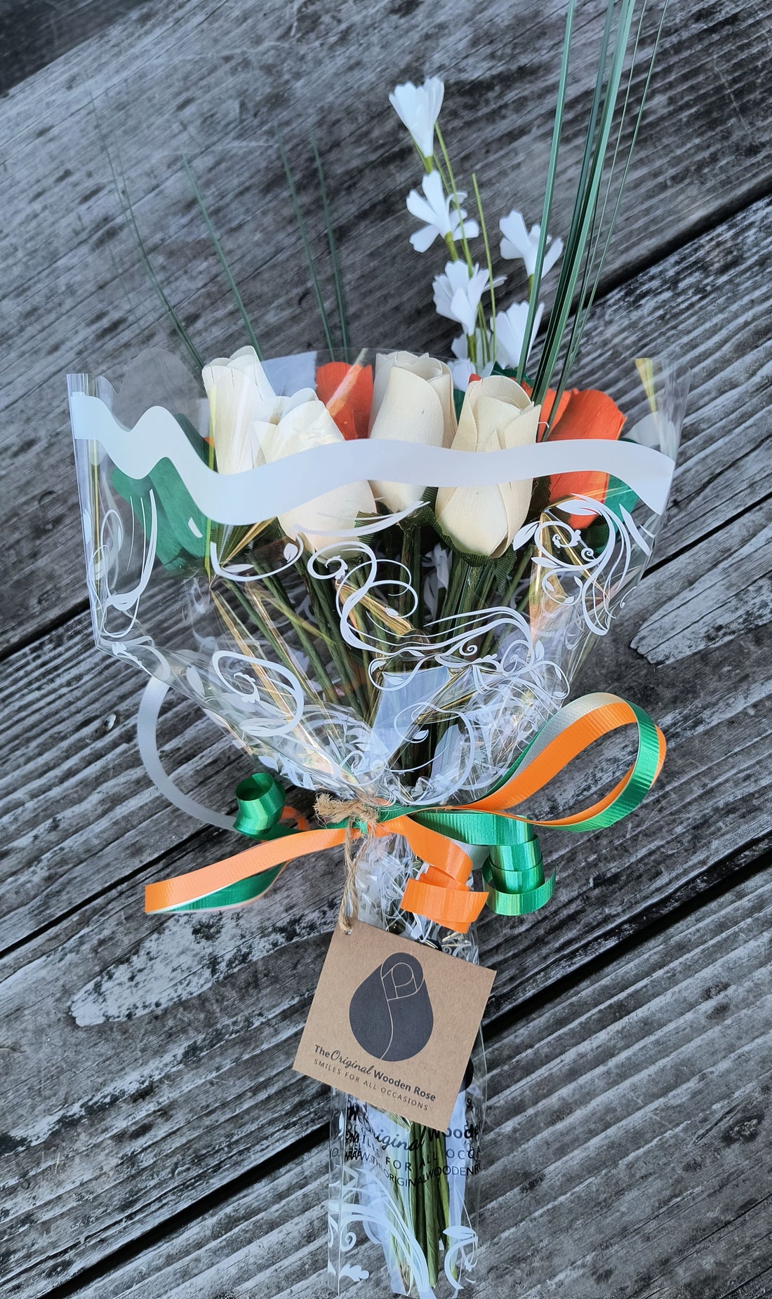 Irish Flag Saint Patty Day Wooden Rose Flower Bouquet - The Original Wooden Rose