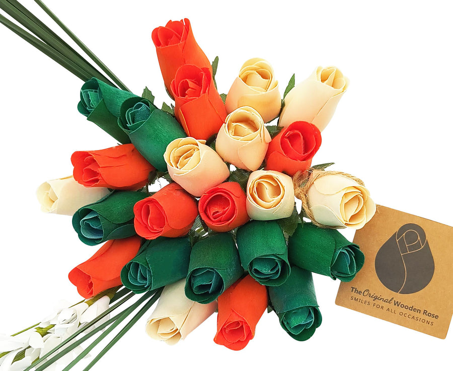 Irish Flag Saint Patty Day Wooden Rose Flower Bouquet - The Original Wooden Rose