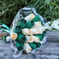 Saint Patrick's Day Green and White Wooden Rose Flower Bouquet - The Original Wooden Rose