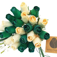 Saint Patrick's Day Green and White Wooden Rose Flower Bouquet - The Original Wooden Rose