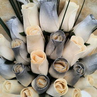 25 Year Anniversary Silver and White Wooden Rose Flower Bouquet - The Original Wooden Rose