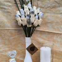 25 Year Anniversary Silver and White Wooden Rose Flower Bouquet - The Original Wooden Rose