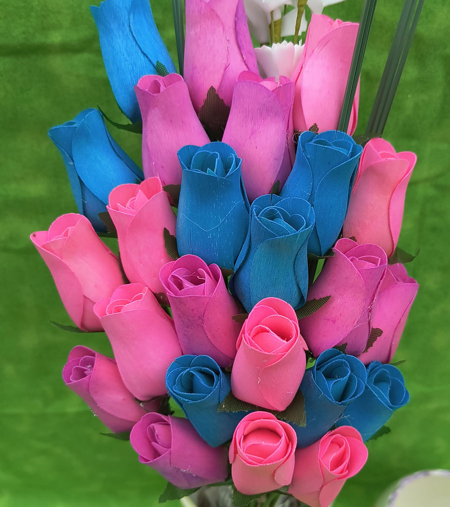 3 Color Spring Wooden Rose Flower Bouquet - The Original Wooden Rose