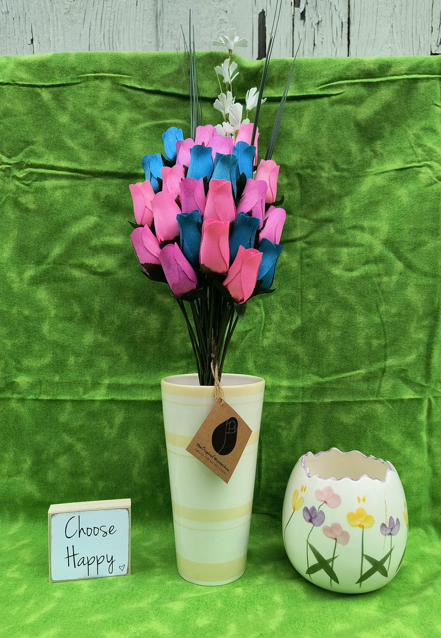 3 Color Spring Wooden Rose Flower Bouquet - The Original Wooden Rose