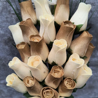 50 Year Anniversary Gold and White Wooden Rose Flower Bouquet - The Original Wooden Rose