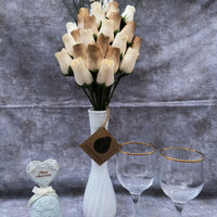 50 Year Anniversary Gold and White Wooden Rose Flower Bouquet - The Original Wooden Rose