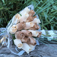 50 Year Anniversary Gold and White Wooden Rose Flower Bouquet - The Original Wooden Rose