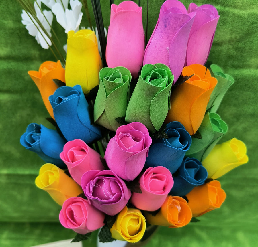 6 Color Spring Wooden Rose Flower Bouquet - The Original Wooden Rose