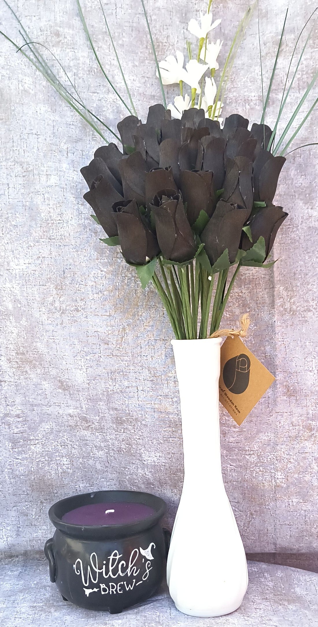 Halloween all Black Wooden Rose Flower Bouquet - The Original Wooden Rose