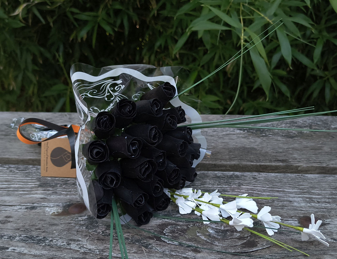 Halloween all Black Wooden Rose Flower Bouquet - The Original Wooden Rose