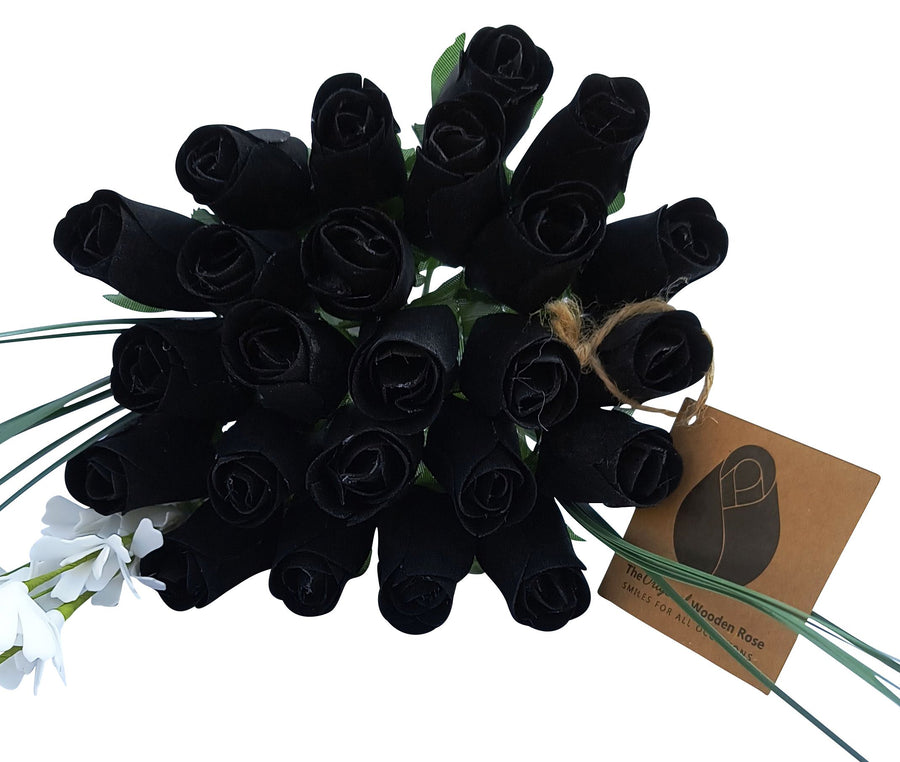 Halloween all Black Wooden Rose Flower Bouquet - The Original Wooden Rose