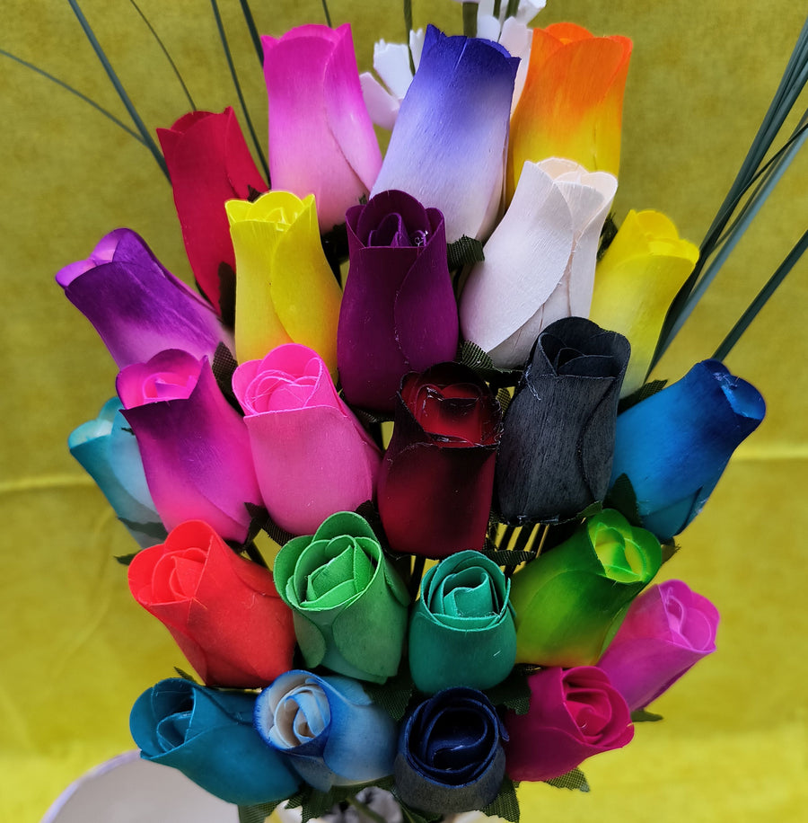 Vibrant Assorted Colors Wooden Rose Flower Bouquet - The Original Wooden Rose