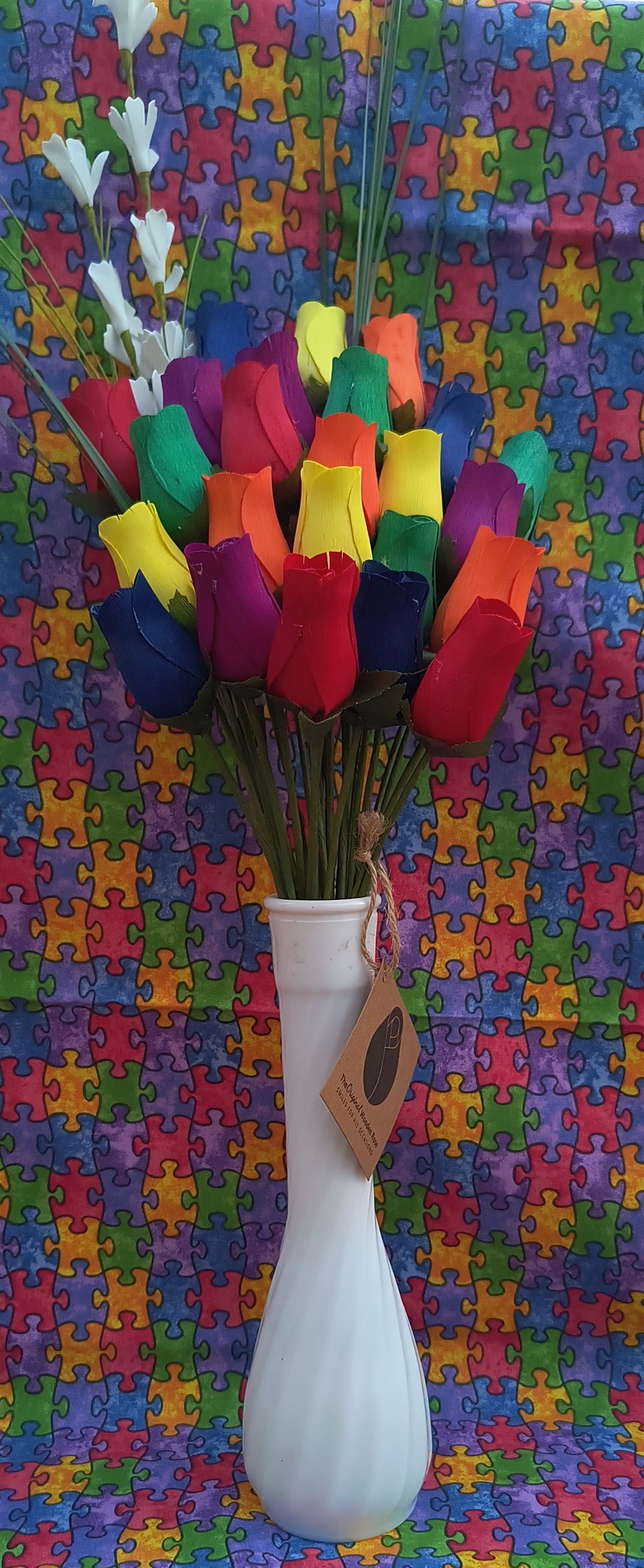 Autism Aware Rainbow of Wooden Roses Flower Bouquet - The Original Wooden Rose