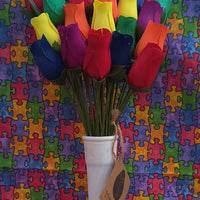 Autism Aware Rainbow of Wooden Roses Flower Bouquet - The Original Wooden Rose