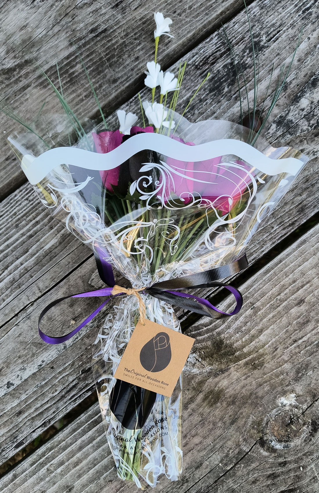 Halloween Black and Violet Wooden Rose Flower Bouquet - The Original Wooden Rose